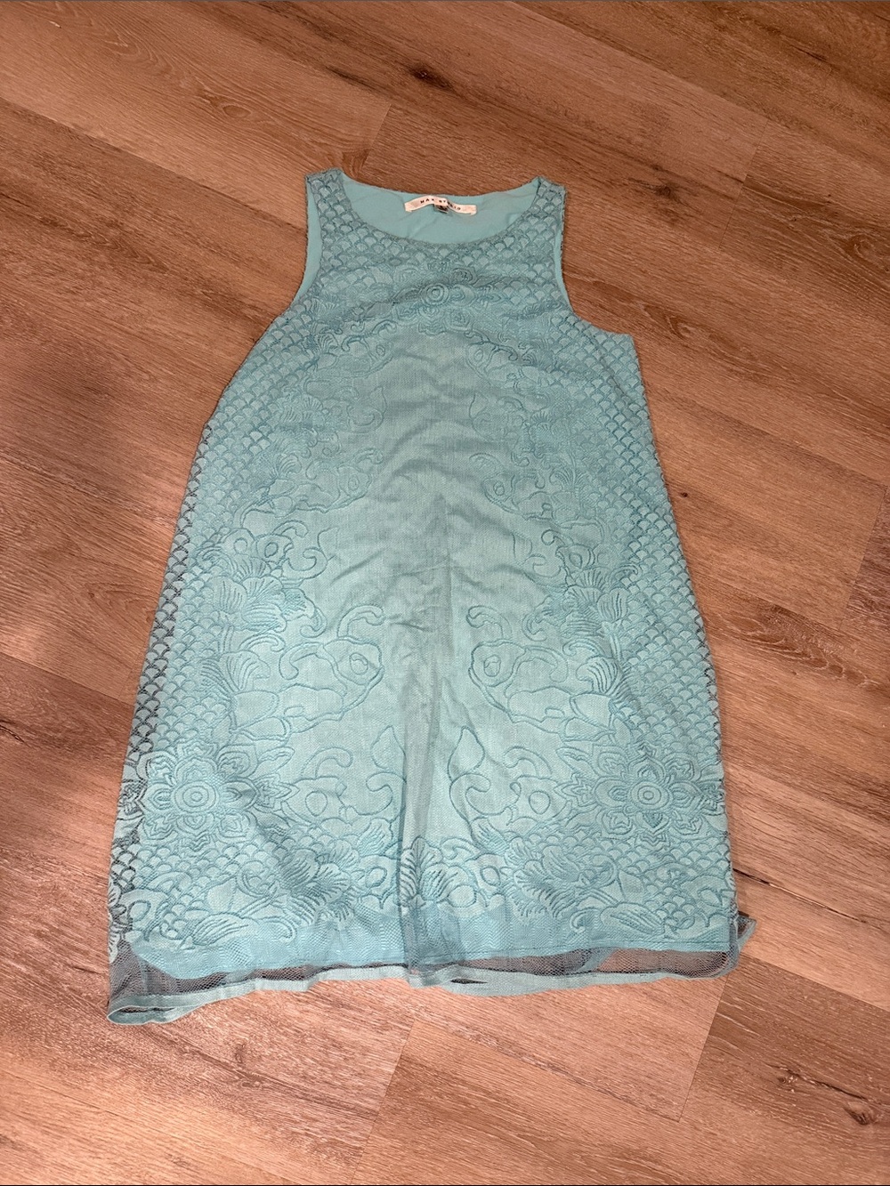 Max Studio Teal Lace-Overlay Sleeveless Shift Dress
